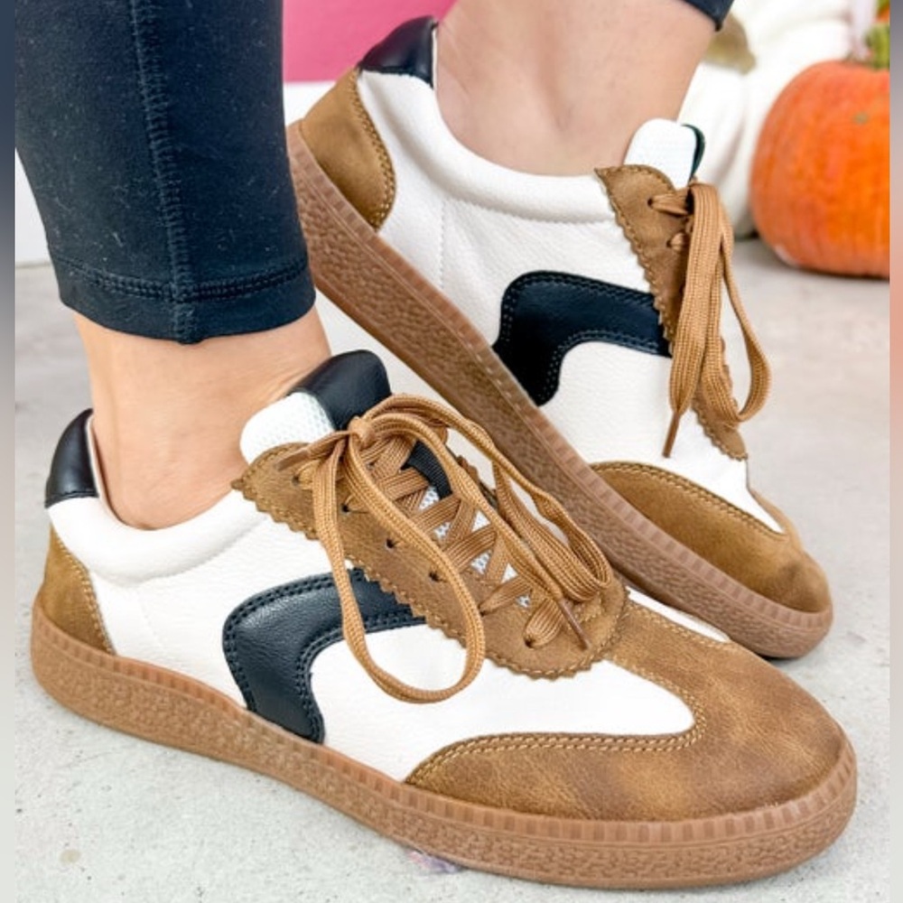 NWT Corky’s Brown and White Sneakers with Black Accents size 8